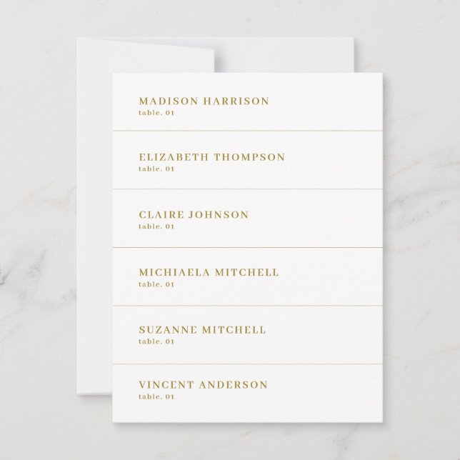 Cartão de Nome do Local de Casamento Branco e Dour (Frente)