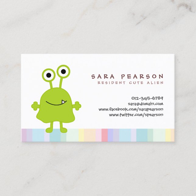 Cartão de Nome para Crianças de Alienígena Cute Gr (Frente)