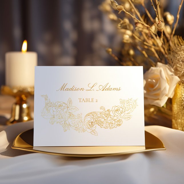 Cartão de Nome Pasta de Pedido Clássico Dourado (golden rococo ornament illustrations for a baroque wedding seating table name escort card)