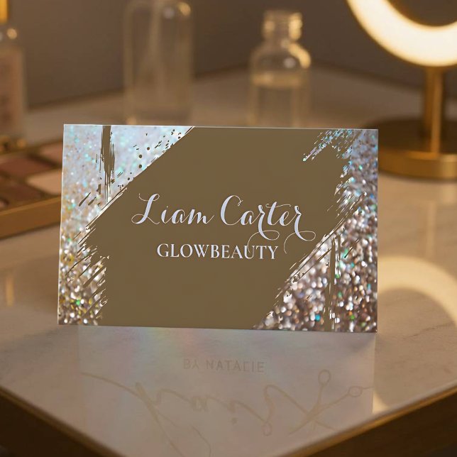 Cartão de Nome Personalizado de Pincel Holográfico (Elegant Holographic Brush Card - Front)