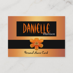 Cartão de Nome Pessoal Perfil Preto Flor Dourada