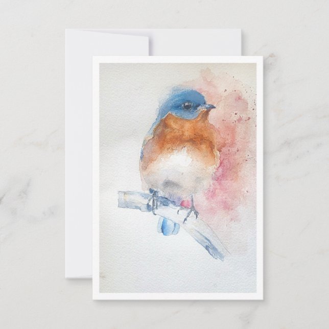 Cartão de Nota Aquarela Pássaro Azul (Frente)