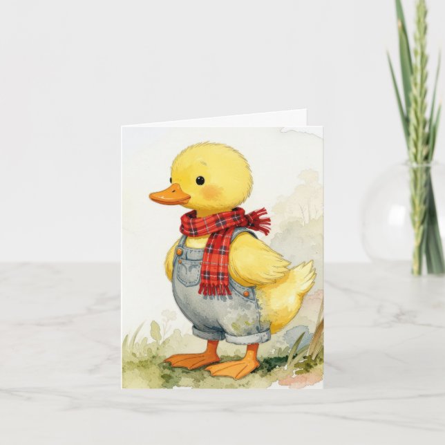 Cartão de Nota Aquarela Pato de Macacão (Frente)