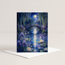 Cartão de Nota Aquarela Ponte ao Luar