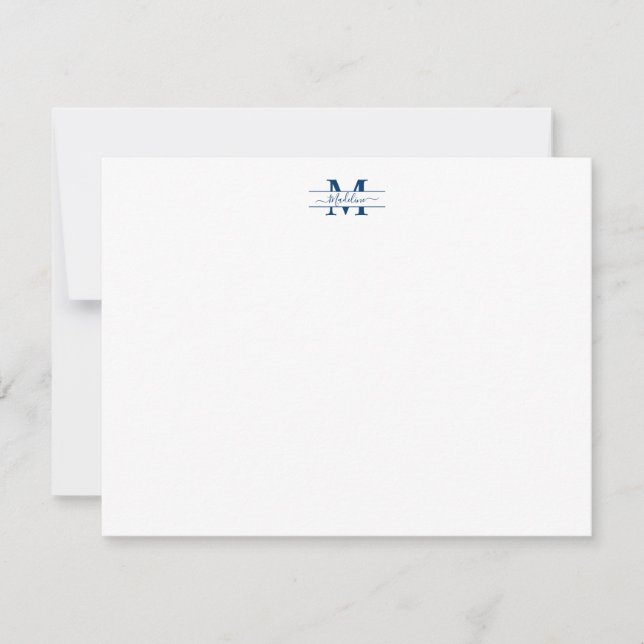 Cartão de Nota Azul Marinho Monograma com Script G (Frente)