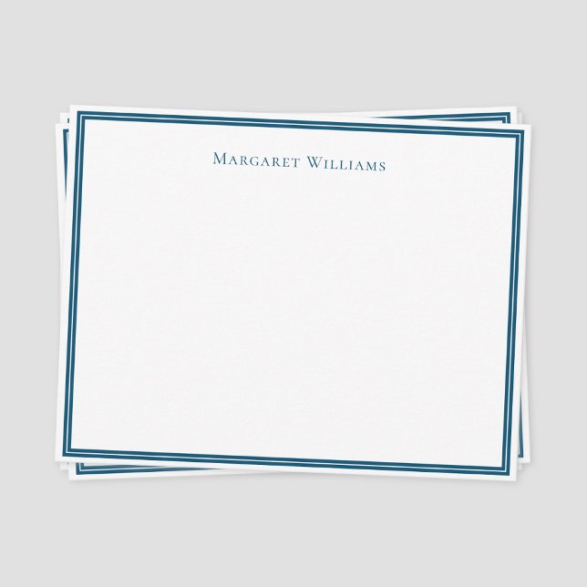 Cartão de Nota Azul Moderno Profissional (Blue border classic formal typography professional note card)