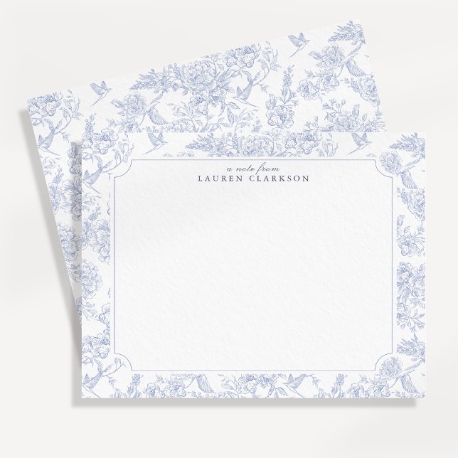 Cartão de Nota Azul Toile Elegante (Criador carregado)