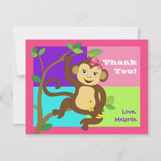 Cartão de nota colorido do macaco da menina do (Frente)