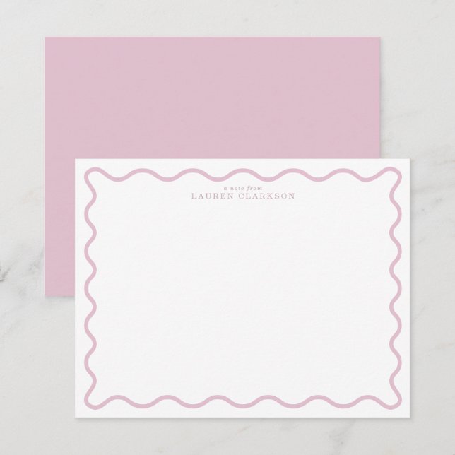 cartão de nota com borda ondulada rosa pastel (Frente/Verso)
