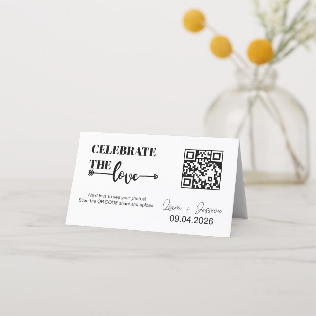Cartão de Nota com Código QR de Amor em Letra Mode (Frente)