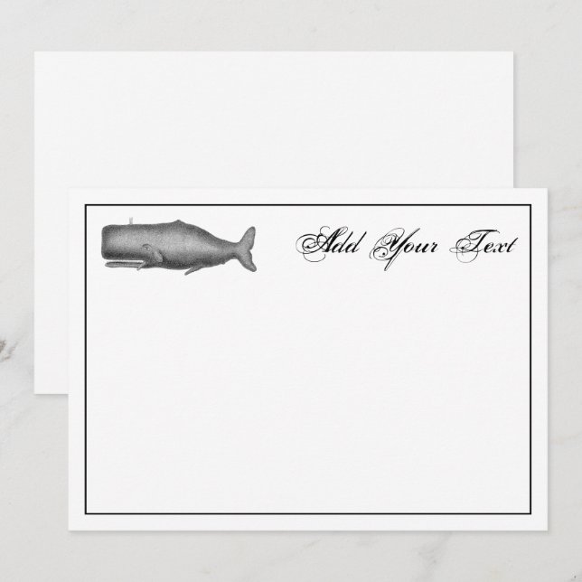 Cartão de Nota com Desenho de Baleia do Século XIX (Frente/Verso)