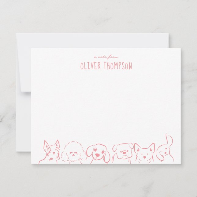 Cartão de Nota com Esboço de Cachorro Fofo e Rubor (Frente)