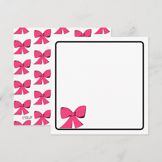 Cartão de Nota com Laço Rosa (Frente/Verso)