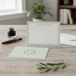 Cartão de Nota com Listras em Verde Pastel e Monog
