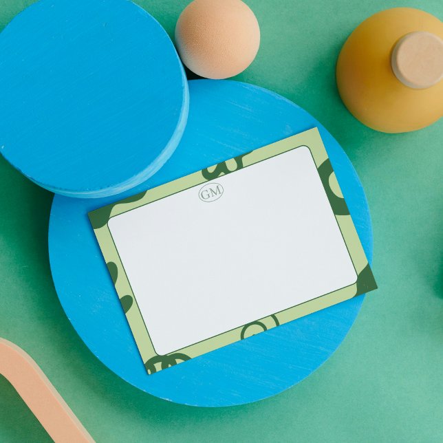 Cartão de Nota com Monograma de Borda Verde Minima (Minimalist Green Border Monogram Note Card
)