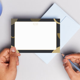 Cartão de Nota com Monograma e Borda Minimalista e