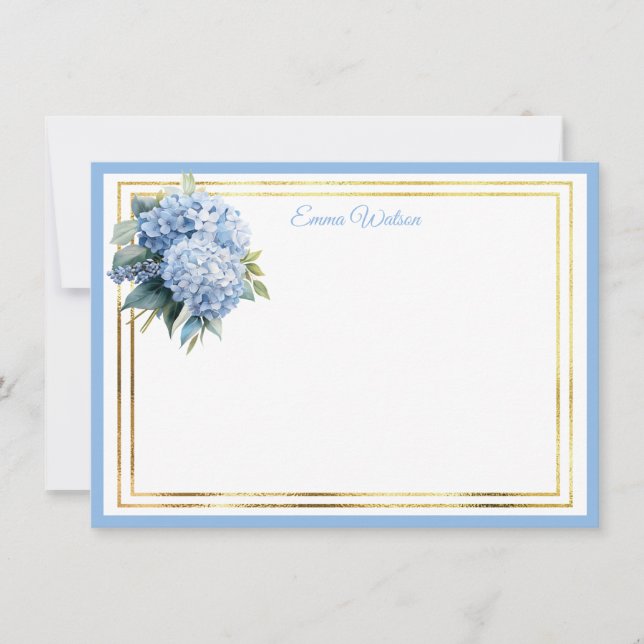 Cartão de Nota com Nome Personalizado Hydrangea (Frente)