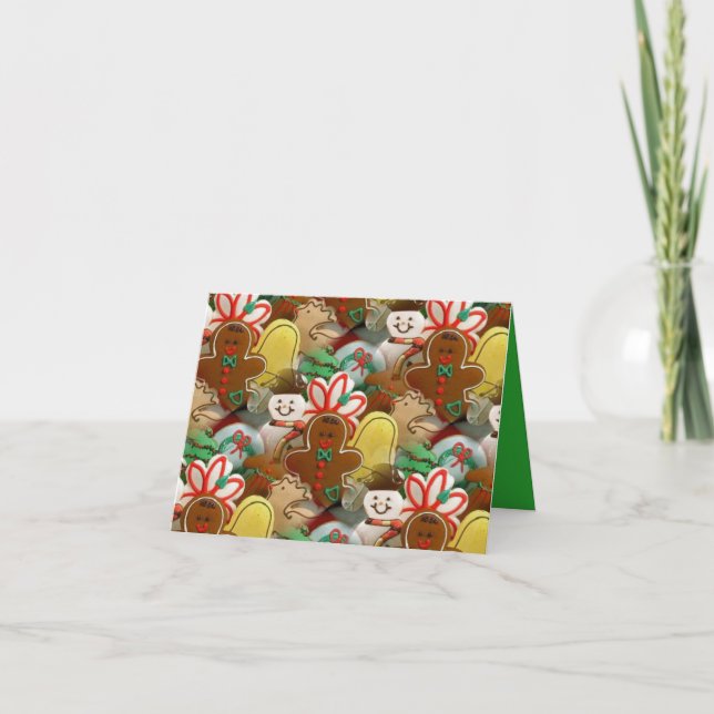 Cartão de Nota com Padrão de Biscoitos de Natal (Frente)
