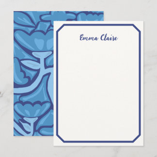 Cartão de Nota com Padrão Floral Azul Abstrato