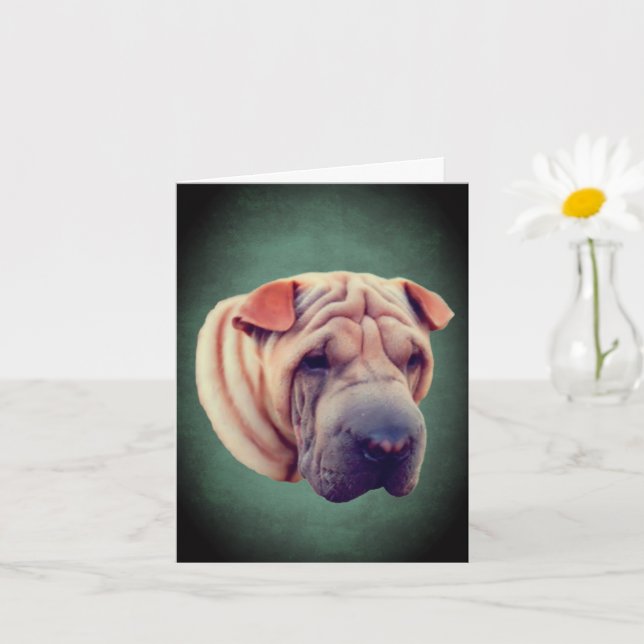 Cartão de Nota com Rosto de Cachorro Shar Pei (Planta pequena)