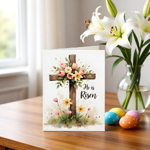 Cartão de Nota Cruz Floral Cristã da Páscoa