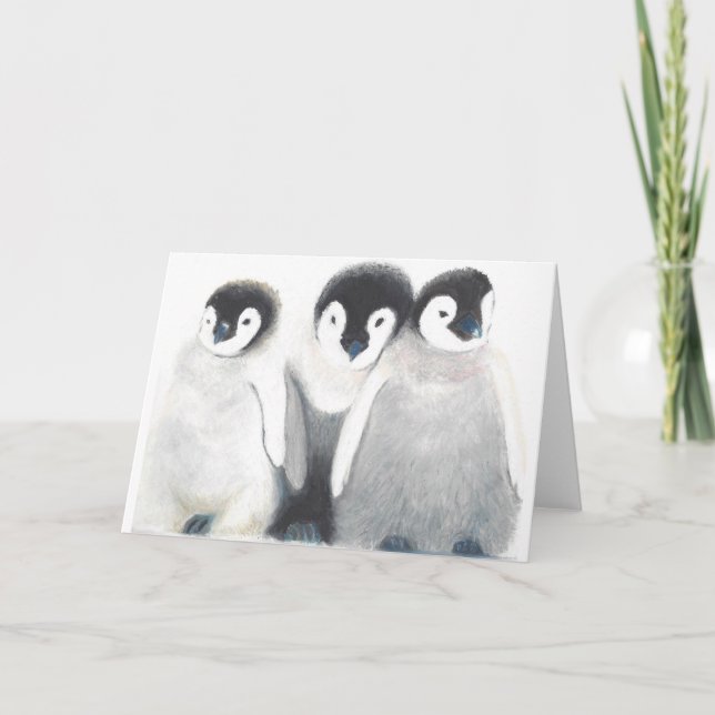 Cartão de Nota da Família de Pinguins<Blank Inside (Frente)
