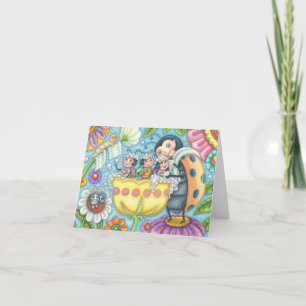 CARTÃO DE NOTA DA FAMÍLIA LADYBUG Ladybug Bubble