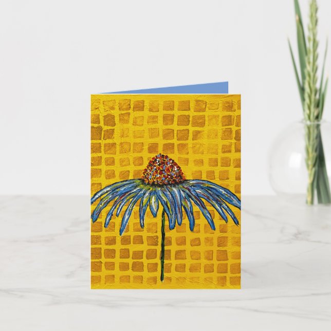 Cartão de nota da flor de cone xadrez amarelo (Frente)