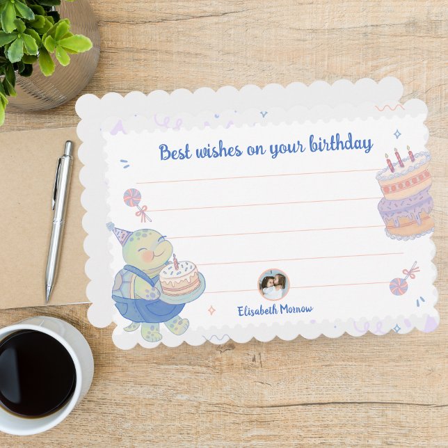 Cartão de Nota de Abertura com Foto Cinza e Branco (Gray & White Photo Greeting Note Card for Kids)