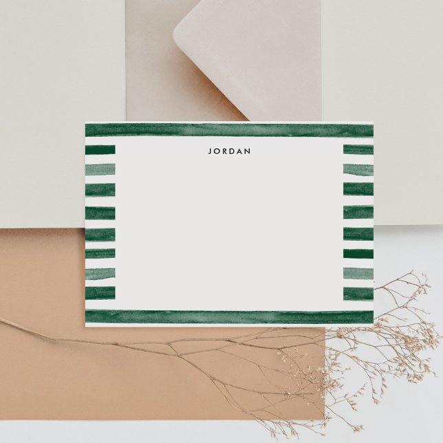 Cartão de Nota de Agradecimento com Faixa de Aquar (Green Watercolor Stripe Thank You Note Card)