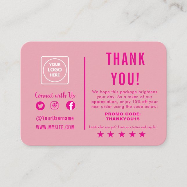 Cartão de Nota de Agradecimento Cor-de-Rosa Retro  (Frente)