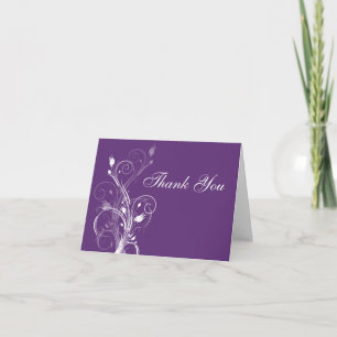 Cartão de Nota de Agradecimento Floral Branco e Ro