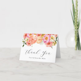 Cartão de Nota de Agradecimento Flores Rosa e Cítr