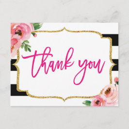 Cartão de Nota de Agradecimento Listrado Floral