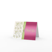 Cartão de Nota de Agradecimento Rosa e Verde