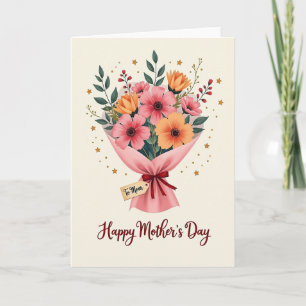 Cartão de Nota de Amor com Buquê Floral