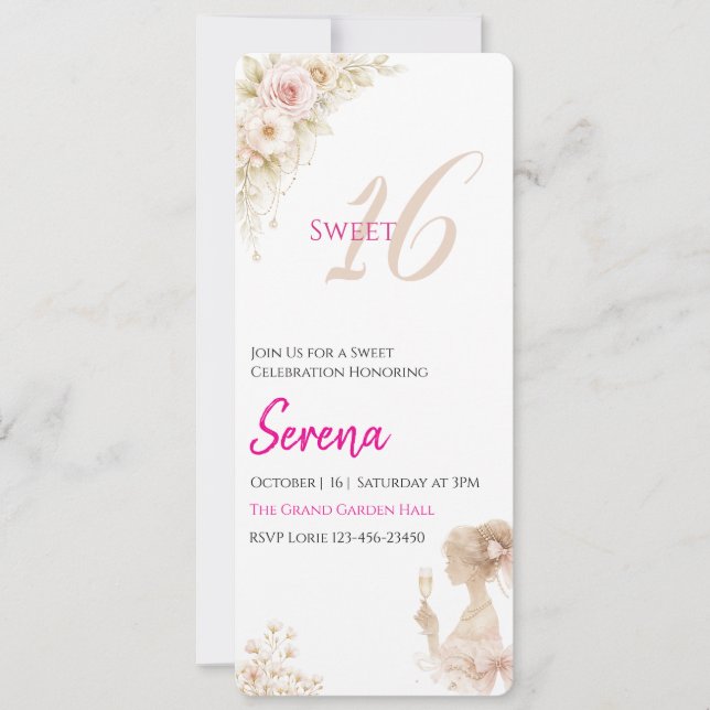 Cartão de Nota de Aniversário de 16 anos Flor Sonh (Frente)