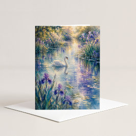Cartão de Nota de Aquarela Cisne Entre Íris