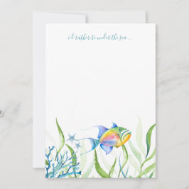 Cartão de Nota de Aquarela de Peixes Tropicais Col