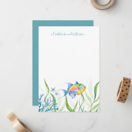 Cartão de Nota de Aquarela de Peixes Tropicais Col