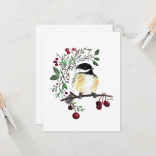 Cartão de Nota de Aquarela do Encantador Chickadee