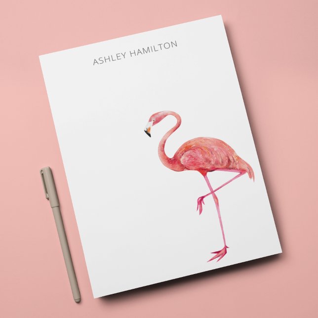 Cartão de Nota de Aquarela Flamingo Personalizado (Criador carregado)