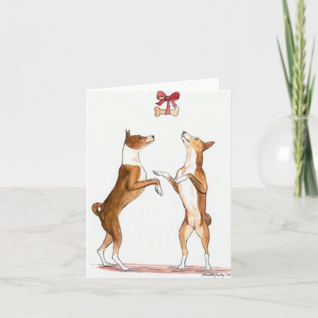 Cartão de Nota de Arte de Cão de Natal Basenji (Frente)