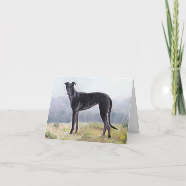 Cartão de Nota de Arte de Cão Negro Greyhound (Frente)