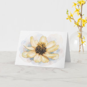 Cartão de Nota de Arte de Flor de Zínia Amarela Pá