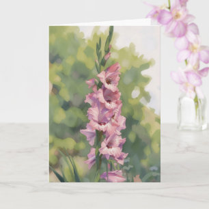 Cartão de Nota de Arte de Flores de Gladíolo Rosa