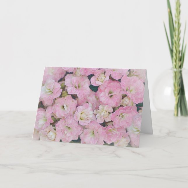 Cartão de Nota de Arte de Flores Rosa Suave e Sonh (Frente)