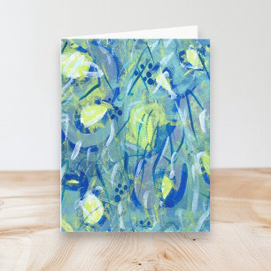 Cartão de Nota de Arte Dobrada Azul Abstrato Azul
