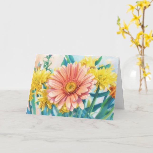 Cartão de Nota de Arte Floral de Flores de Gerbera (Flor Amarela)