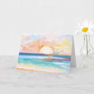 Cartão de Nota de Arte Tropical do Pôr do Sol no O